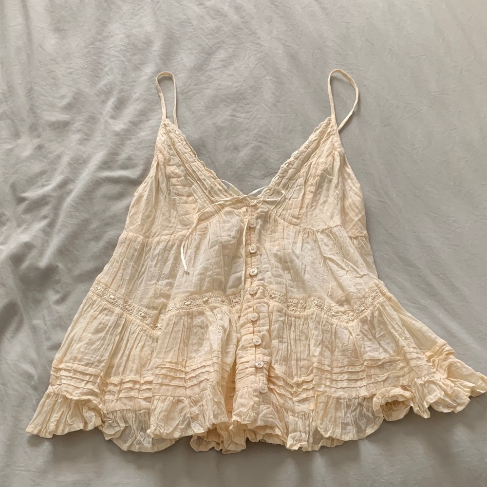 BDG Cream Smocked Top